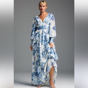 Anthropologie BHLDN Long Sleeve Floral Chiffon Dress